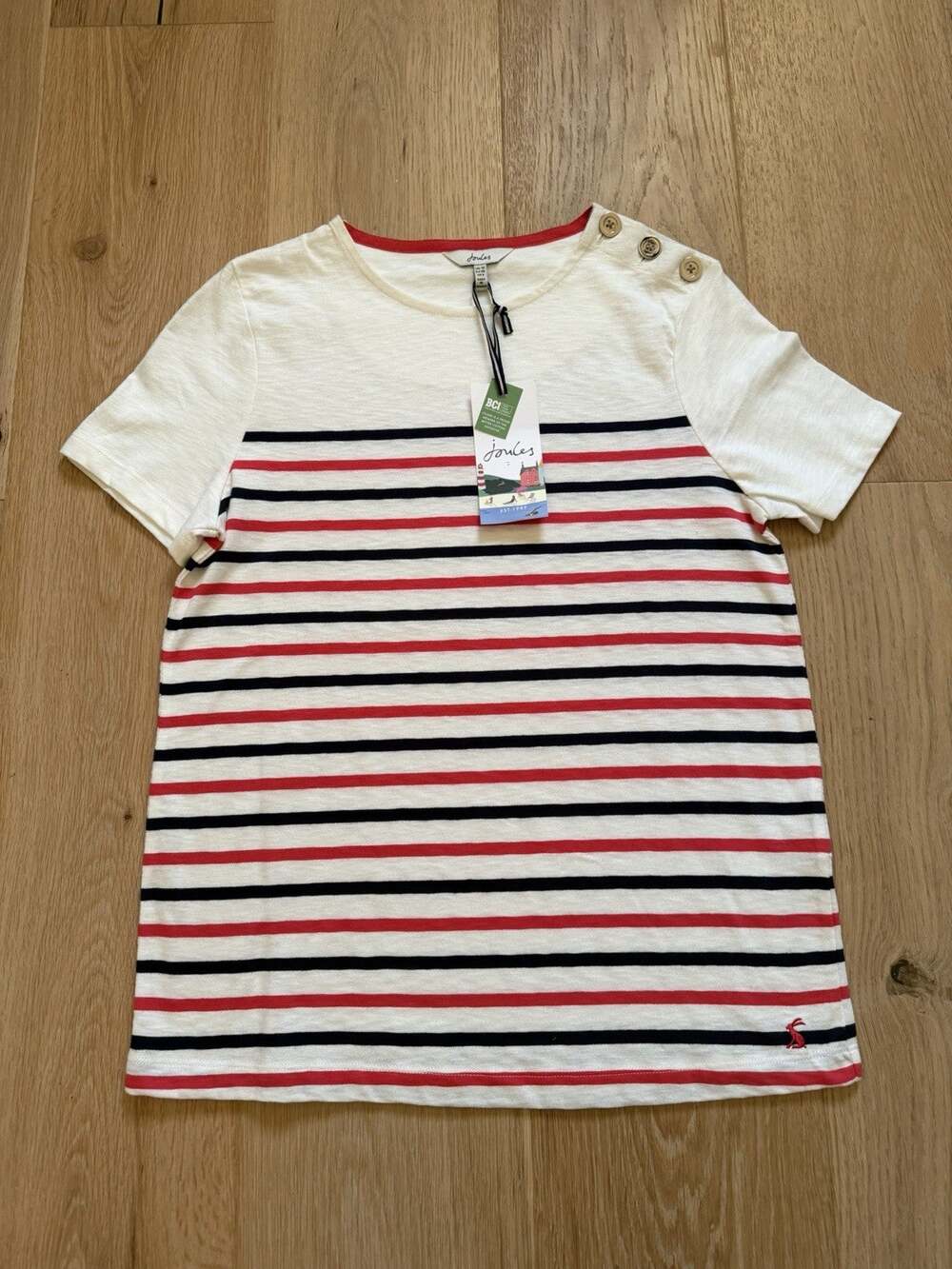 NWT JOULES Premium Cotton Top White Striped Shirt 4 Preppy Sailor Nautical *flaw